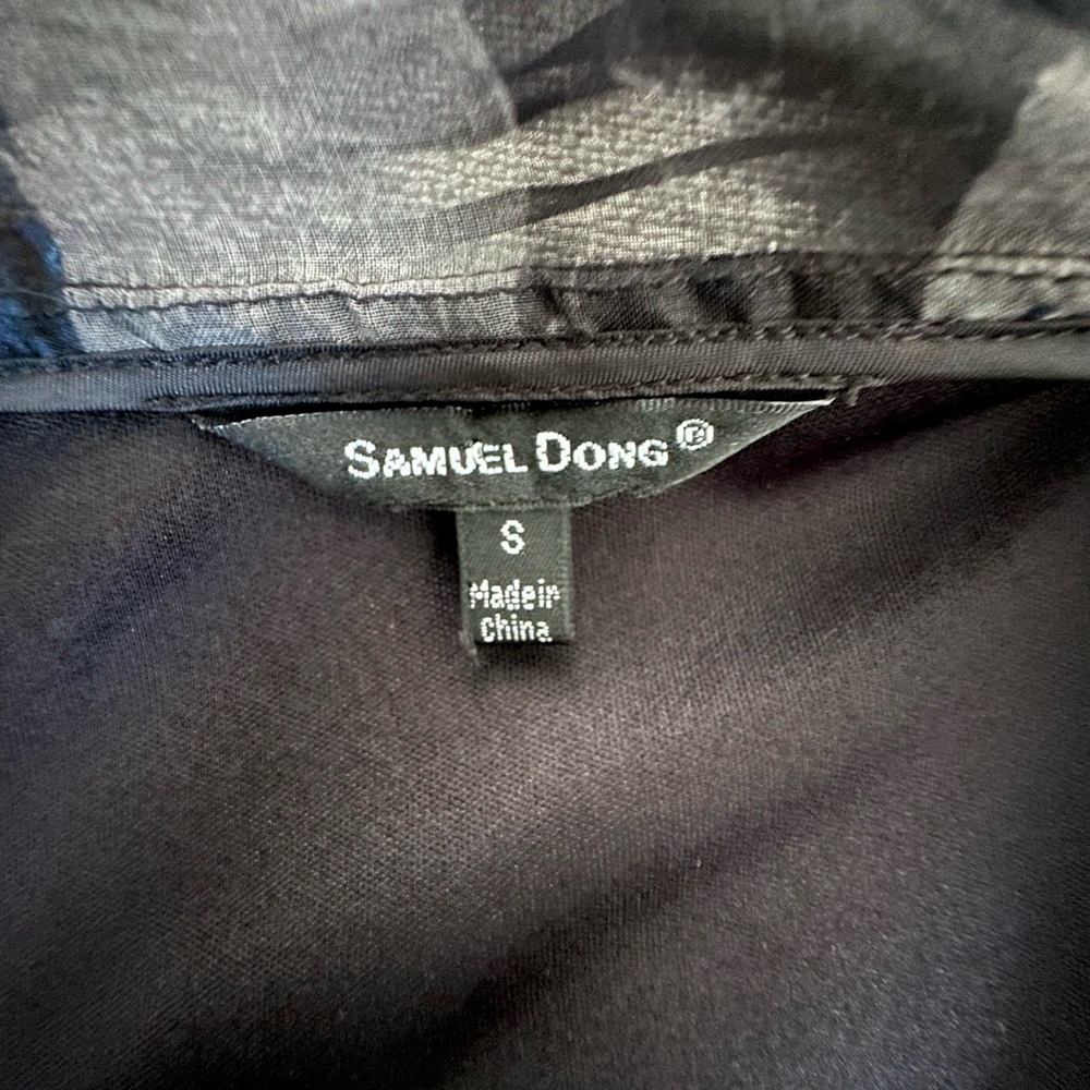 Samuel Dong 100% Silk Organza Crop Bolero Jacket, Blue/Black/Gray Print, Sz S - Picture 10 of 12